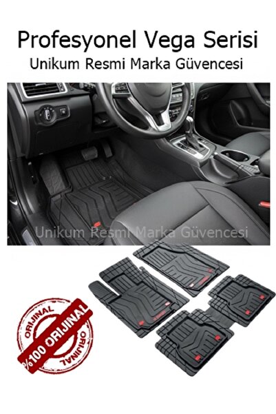 Unikum Mazda B-2500 Uyumlu Yeni Nesil Vega Siyah Kauçuk Oto Paspas Su Geçirmez Kaymaz Yüzey