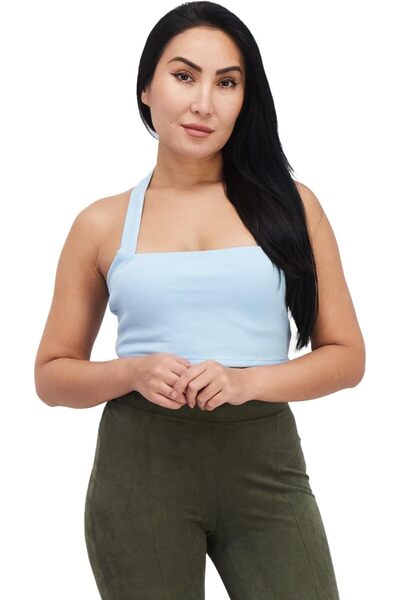 NA-KD Women Halter Neck Sleeveless Textured Top S Blue
