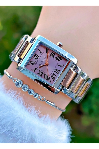 Ferrucci Roman Numeral Steel Cord Women's Wristwatch with Bracelet Gift