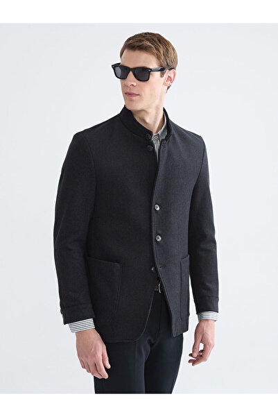 LC Waikiki Southblue Anthracite Standard Fit Wool Mix Men's Melton Coat