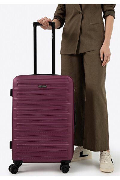 Wittchen Valiză medie bărbătească din ABS cu relief orizontal, vișiniu, ABS vișiniu