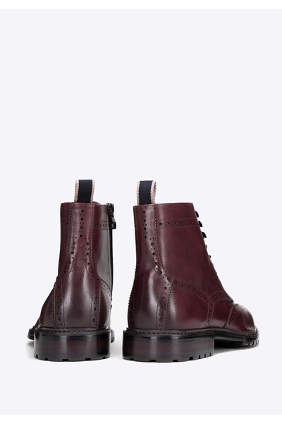 Wittchen Men's leather ankle boots with perforations, burgundy, burgundy, leather