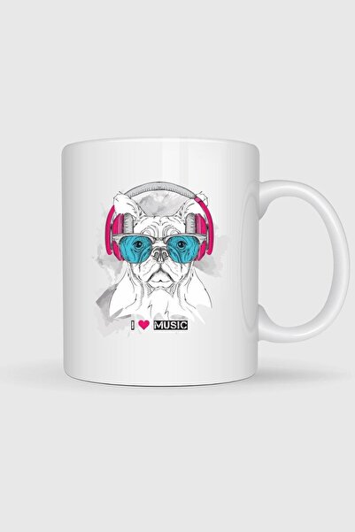 Bahriyeli Collection Funny Dog with Eyeglasses and Headphones Designed Mug