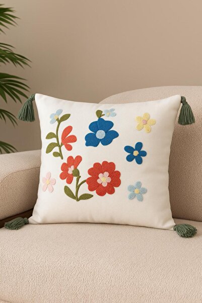 SWITA Comfort Series Punch Embroidered Linen Throw Pillow Cover 43X43 cm