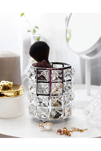 sahane & bazaar Kristal taşlı metal mumluk şamdan ve makyaj kozmetik ürün düzenleyici