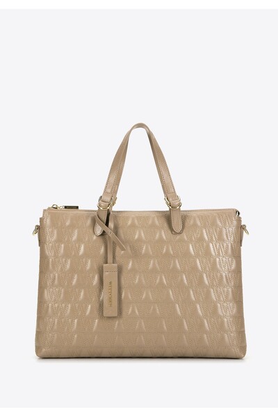 Wittchen Geantă pentru laptop de 14" pentru femei cu model geometric, bej, piele