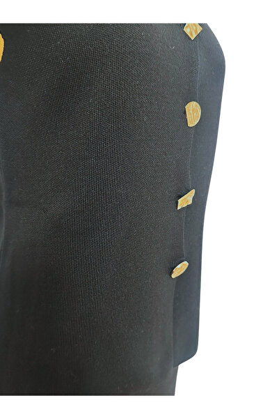 Fe Yelekli, kalem etekli, gold asimetrik düğme detaylı standart triko takım