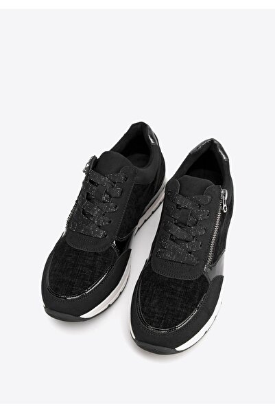 Wittchen Women's sneakers with a zipper on the side, black, -leather