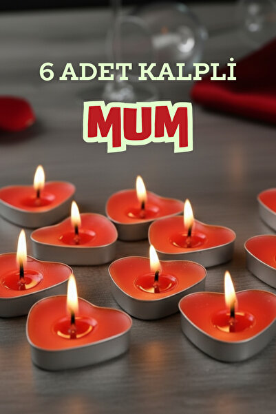 SkyPop 6 Red Plain Heart Balloons, 6 Heart Candles, 1 Pack Artificial Rose Petals, Romantic, Love