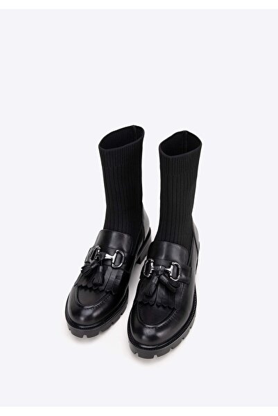Wittchen Ghete Chelsea pentru femei din piele cu ciucure, negre, piele