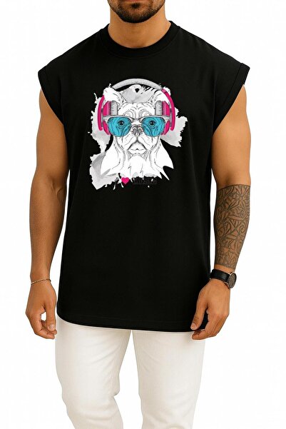 Bahriyeli Collection قصة فضفاضة تيشيرت مضحك على شكل كلب يرتدي نظارات وسماعات ...