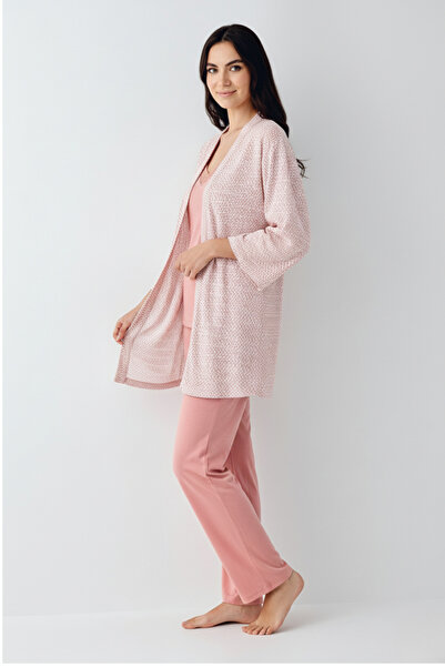 Pierre Cardin Women's Patterned Bralette Pajama Set with Dressing Gown Vr.P9.0.C82.Y01.T