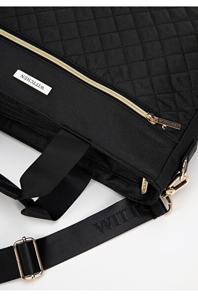 Wittchen Geantă pentru laptop de 14" pentru femei, cu matlasare, neagră, poliester negru