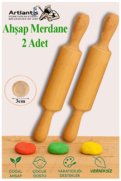 Artlantis Ahşap Merdane 17 cm 2 Adet Okul Öncesi Oyun Hamuru Şekillendirici v...