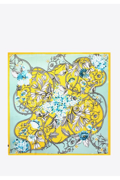 Wittchen Eșarfă de mătase pentru femei cu motiv floral galben și albastru mătase galbenă și albastră