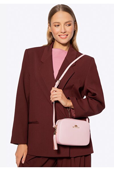 Wittchen Geantă de damă din piele tip box messenger cu ciucure, roz pudrat, roz pudrat, piele