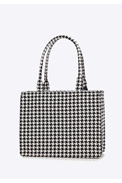 Wittchen Geantă de cumpărături pentru femei cu ciucuri jacquard, bumbac alb-n...