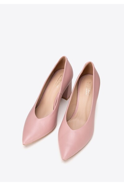 Wittchen Women's Leather Pumps with Cutout on the Block Heel, Pink, Leather