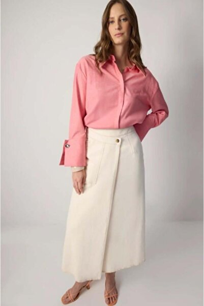 Touche Kruvaze Naturel Denim Etek Krem