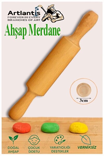 Artlantis Ahşap Merdane 17 cm 1 Adet Okul Öncesi Oyun Hamuru Şekillendirici v...