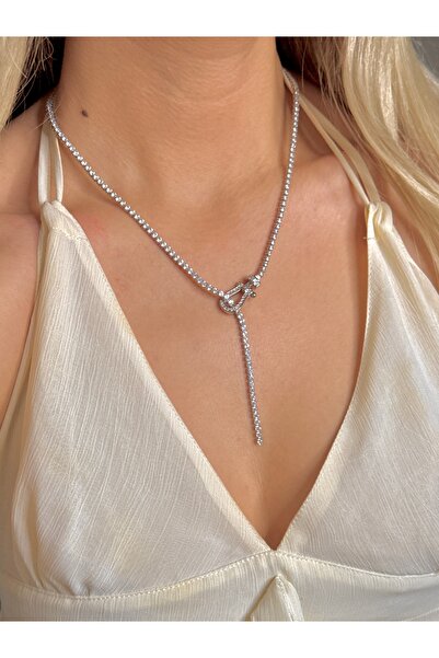 YOUES JEWELRY قلادة من الفولاذ على شكل مسار مائي لا يدور، مرصعة بحجر الزركون