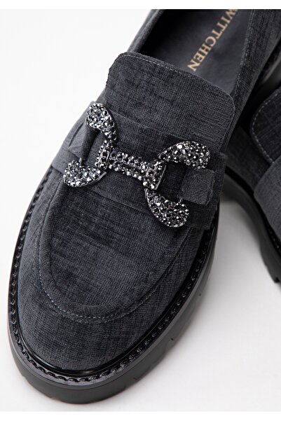 Wittchen Women's loafers with decorative buckle, gray, synthetic material