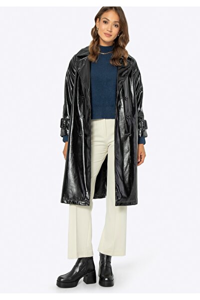 Wittchen Palton din piele pentru femei, cu două rânduri de nasturi de nasturi...