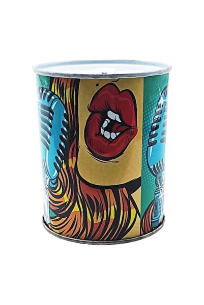 ABS Малка кръгла метална касичка с принт "целувка" 9x10 см