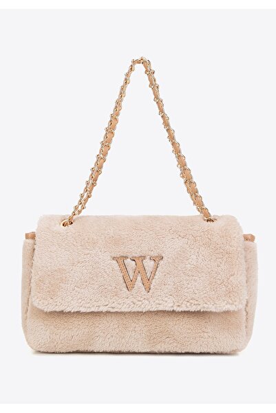 Wittchen Women's Crossbody Bag with Fur, Cream, Cream Polyester