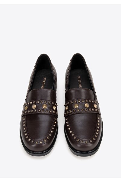Wittchen Women's Leather Loafers with Decorative Rivets Brown Leather