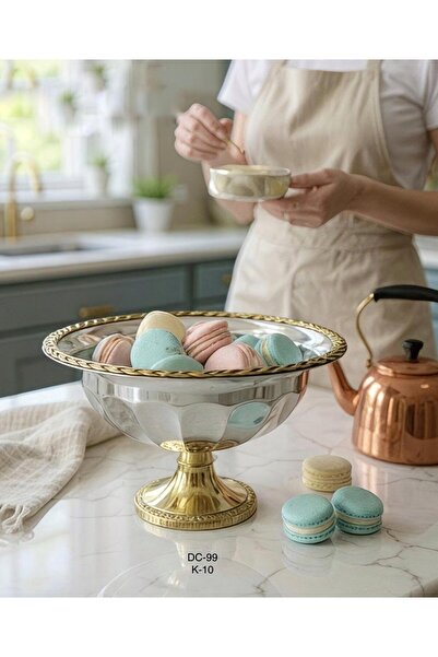 Lunara Gold Detaylı Gümüş Renk Çelik Derin Kase Meyvelik