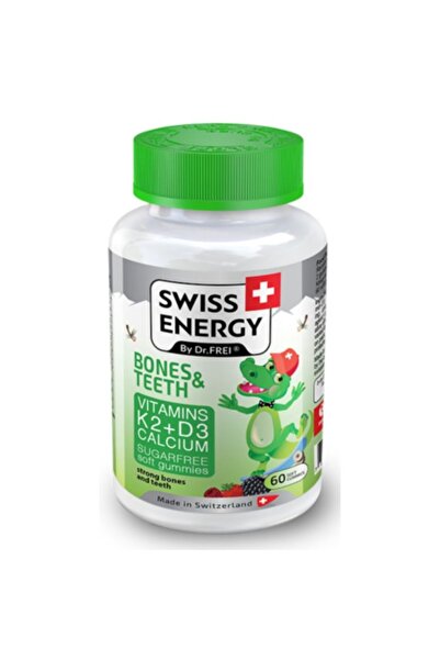 Swiss Energy عظام وأسنان فيتامين ك2 + فيتامين د3 + كالسيوم 60 علكة طرية