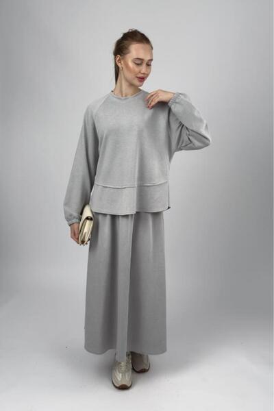 Betimoda Women's Soft Textured Modal Skirt Set Light Gray