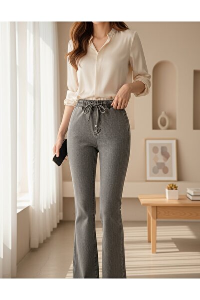 Genel Markalar İspanyol Paça Bağcık Detaylı Kot Pantolon