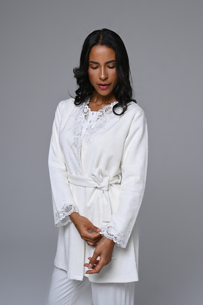 Lohussa Γυναικείο Σετ Πυτζάμες Εκρού Ζακάρ Δαντέλα Χειμερινό Ειδικό Σχέδιο Μητρότητας Ματαιούργια Φόρεμα