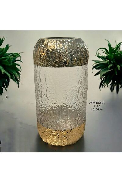 Genel Markalar Şerit Detay Buğu Model Cam Vazo Büyük Boy 15x34cm