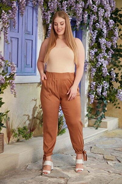 RMG Gamze Moda Large Size Pants with Cord Detail at the Waist and Elastic Waistband