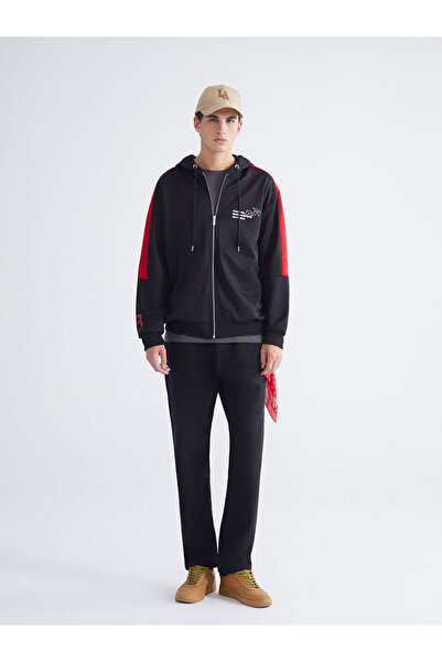 LC Waikiki Black Hooded Long Sleeve Men's Zip-Up Sweatshirt