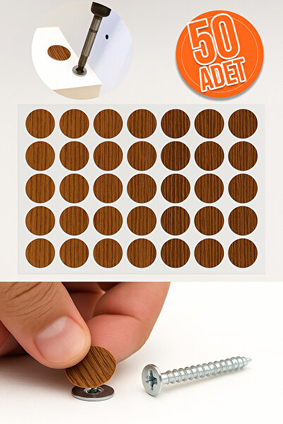 TEK Yapışkanlı Yapıştırma Vida Tapası Tıpası Antik Çam Vida Kapatıcı Kapağı (50 Adet)