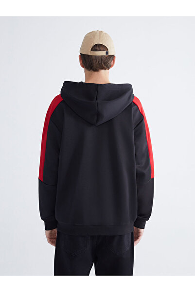 LC Waikiki Black Hooded Long Sleeve Men's Zip-Up Sweatshirt