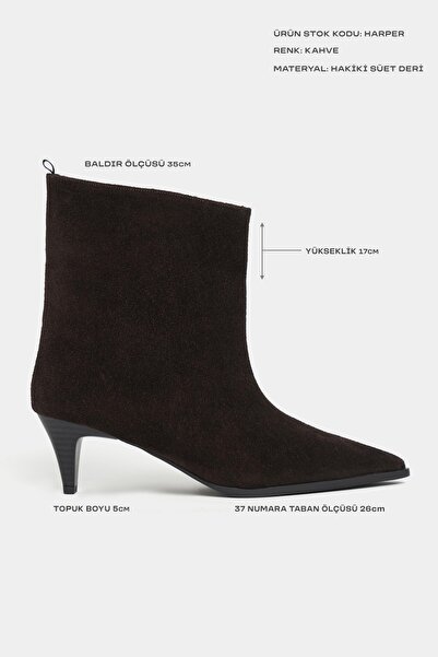 NİŞANTAŞI SHOES Harper Kahve Hakiki Süet Kitten Topuk Sivri Burun Kadın Bootie