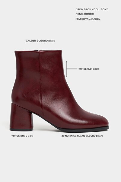 NİŞANTAŞI SHOES Boni Bordo Rustik Desen Fermuar Detaylı Kadın Topuklu Kadın Bot