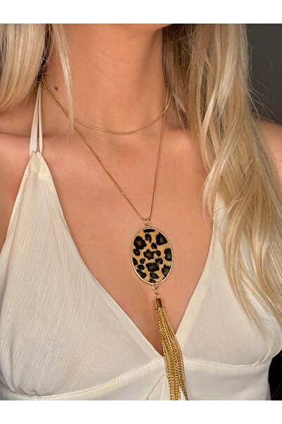 YOUES JEWELRY Steel Suede Leopard Pattern Long Necklace Women's Necklace