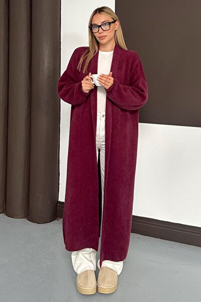 Olcay Long Loose Knit Cardigan Mürdüm 8245
