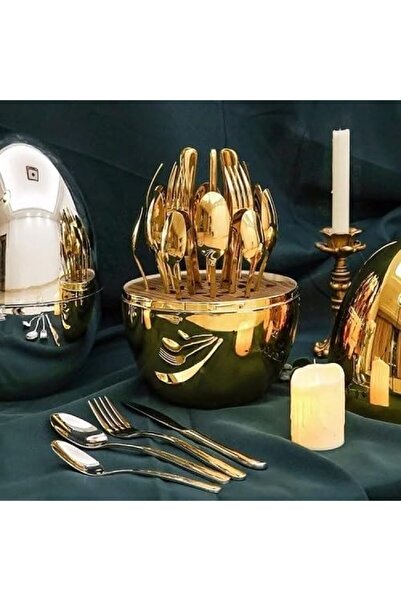Elegance Egg Cutlery Organizer – 24-Piece Gold & Silver Cutlery Set