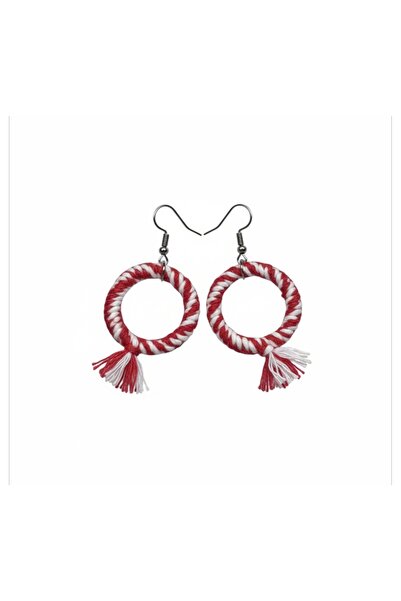 AYYILDIZ Red White String Bohemian Style Hoop Earrings
