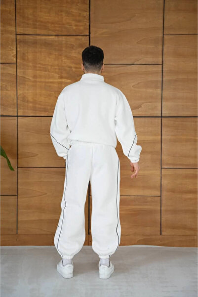 JANES Men's Premium Piece Tracksuit Set - Mock Neck Zippered Piped Sweatshirt Rubber Cuffed Bottom, Ov