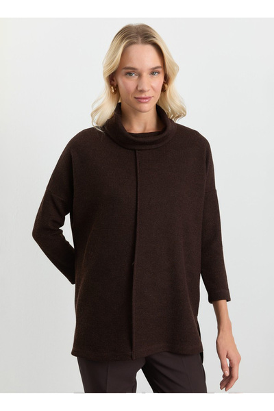 Selen Degaje Yaka Düz Kahve Kadın Bluz 25KSL8220