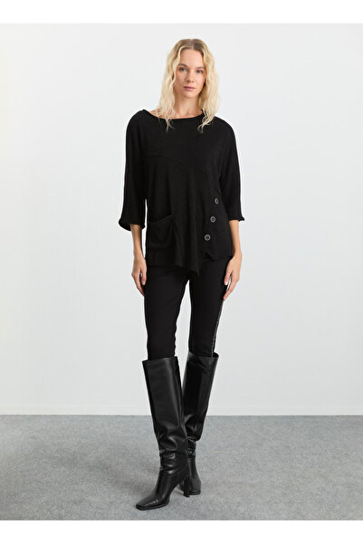 Selen Bisiklet Yaka Düz Siyah Kadın Bluz 25KSL8217
