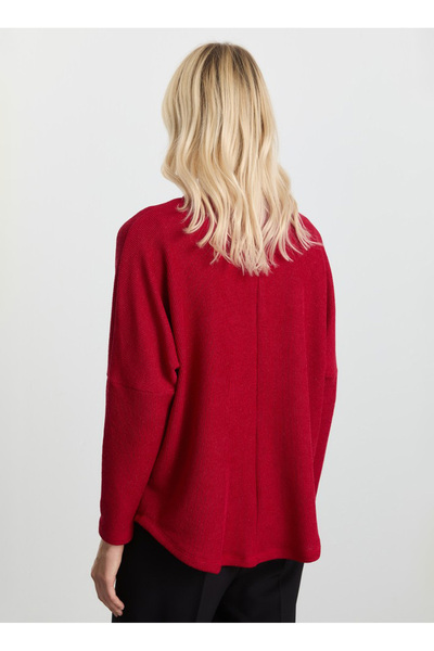 Selen V Yaka Düz Kırmızı Kadın Bluz 25KSL8219